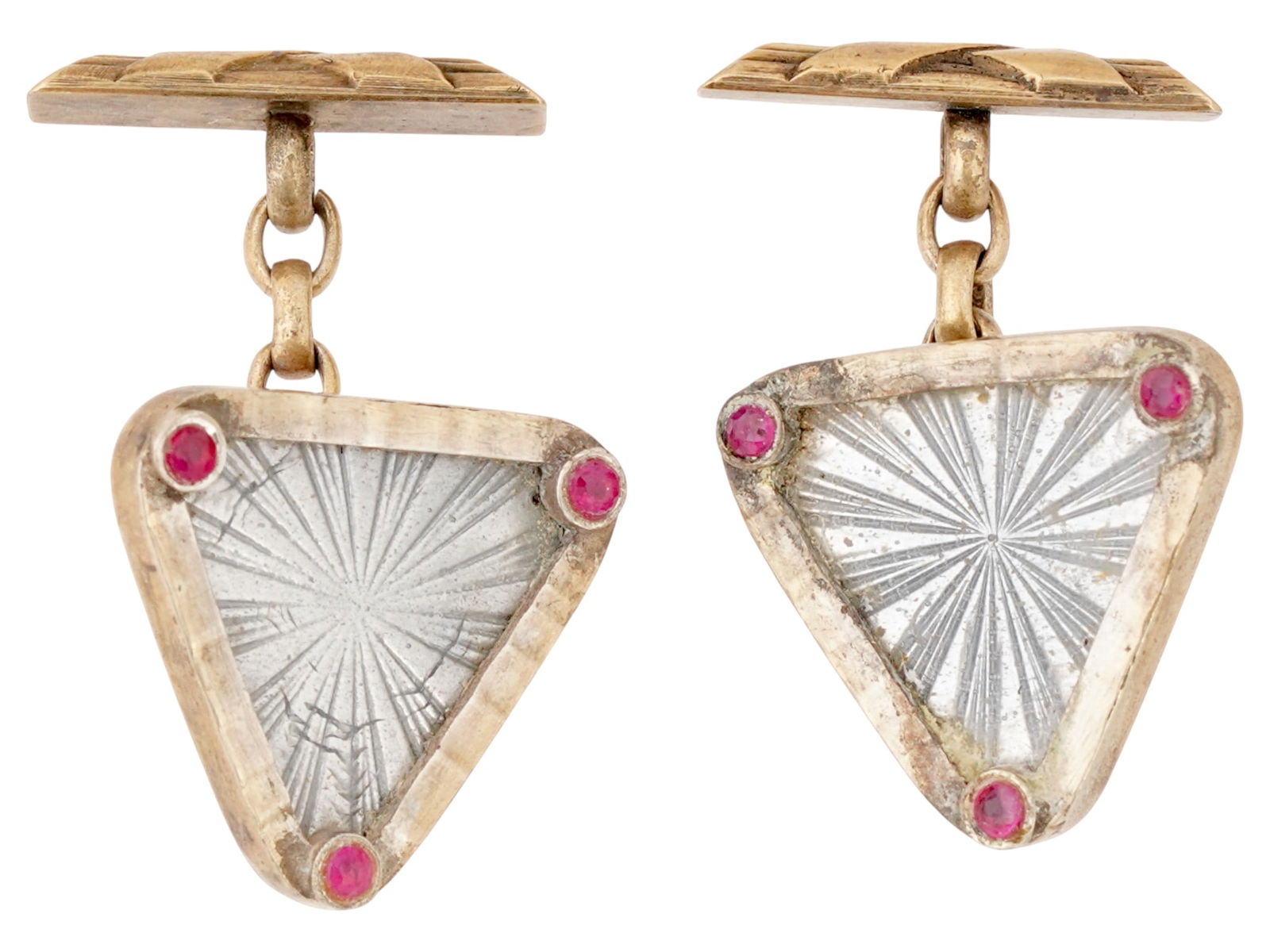 PAIR OF RUSSIAN GILT SILVER ENAMEL CUFFLINKS W RUBIES (1 of 5)
