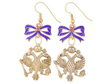 PAIR OF RUSSIAN GILT SILVER EARRINGS W IMPERIAL EAGLE