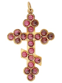RUSSIAN GILT SILVER CROSS PENDANT WITH GARNETS