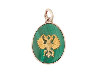 RUSSIAN SILVER MALACHITE IMPERIAL EAGLE EGG PENDANT