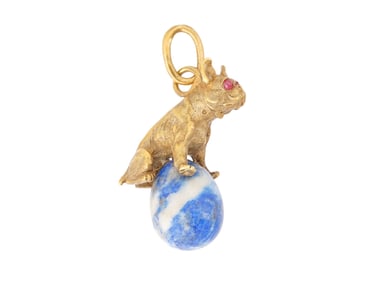 RUSSIAN SILVER LAPIS LAZULI DOG RUBY EASTER EGG PENDANT