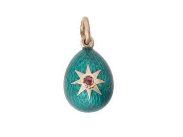 RUSSIAN SILVER GUILLOCHE ENAMEL EASTER EGG PENDANT