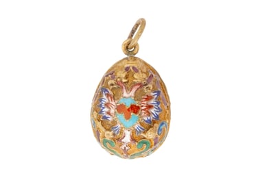 RUSSIAN SILVER CLOISONNE ENAMEL EASTER EGG PENDANT