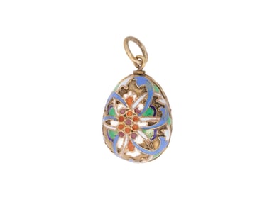 RUSSIAN GILT SILVER CLOISONNE ENAMEL EASTER EGG PENDANT