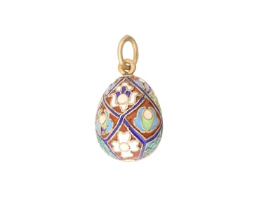 RUSSIAN SILVER CLOISONNE ENAMEL EASTER EGG PENDANT