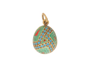 RUSSIAN SILVER CLOISONNE ENAMEL EASTER EGG PENDANT