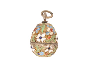 RUSSIAN SILVER CLOISONNE ENAMEL EASTER EGG PENDANT