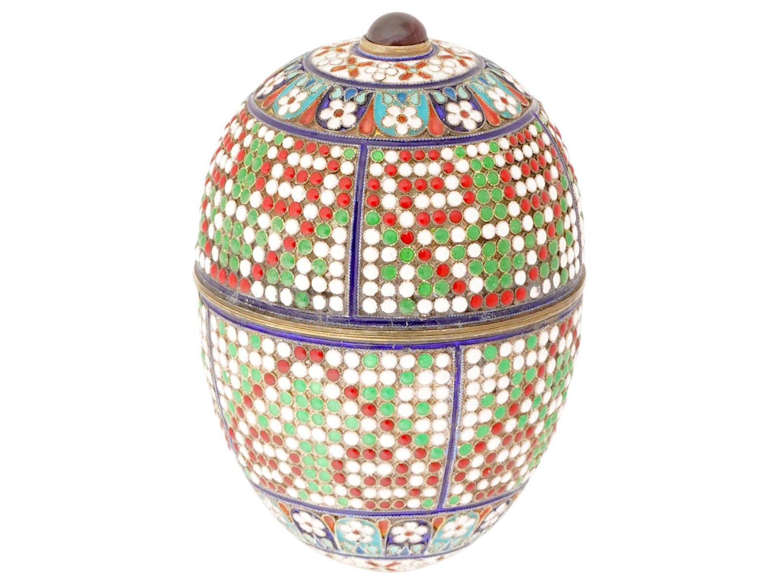 LARGE RUSSIAN GILT SILVER ENAMEL EASTER EGG W GEMSTONE (1 of 9)