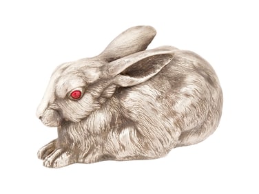 RUSSIAN SILVER FIGURINE OF A RABBIT WITH GEMSTONE EYES