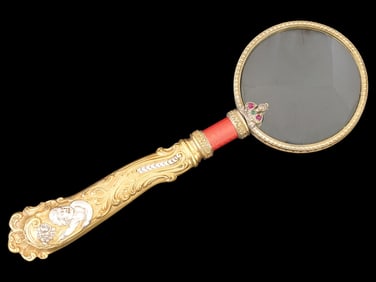 RUSSIAN SILVER ENAMEL GEMSTONE MAGNIFYING GLASS
