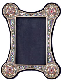 RUSSIAN SILVER CLOISONNE ENAMEL GEMS PICTURE FRAME