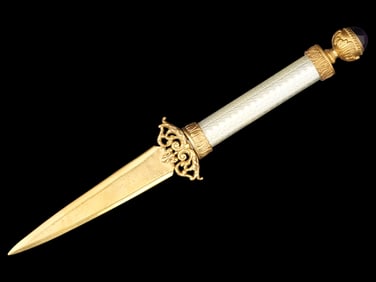 RUSSIAN GILT SILVER ENAMEL LETTER OPENER W AMETHYST