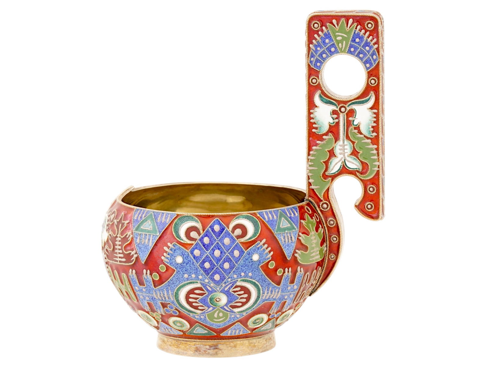 RUSSIAN 88 GILT SILVER AND CLOISONNE ENAMEL KOVSH (1 of 7)