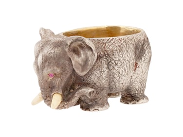 RUSSIAN SOLID SILVER ELEPHANT SALT CELLAR W RUBY EYES