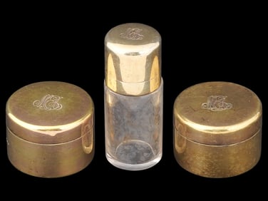 ANTIQUE ASPREY LONDON SILVER BOXES AND PERFUME BOTTLE