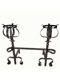 PAIR OF FRENCH 3 PIECE WROUGHT IRON FIREPLACE ANDIRON
