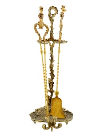 ANTIQUE FRENCH BRONZE FIREPLACE TOOLS POKER AND SHOVEL