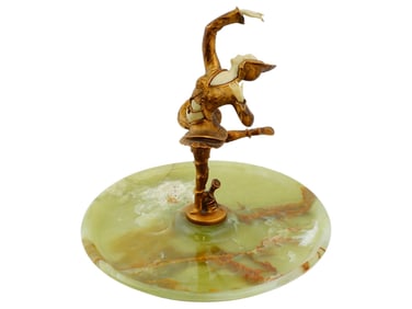 ART DECO MANNER DANCER FIGURINE ON ONYX BASE DISH