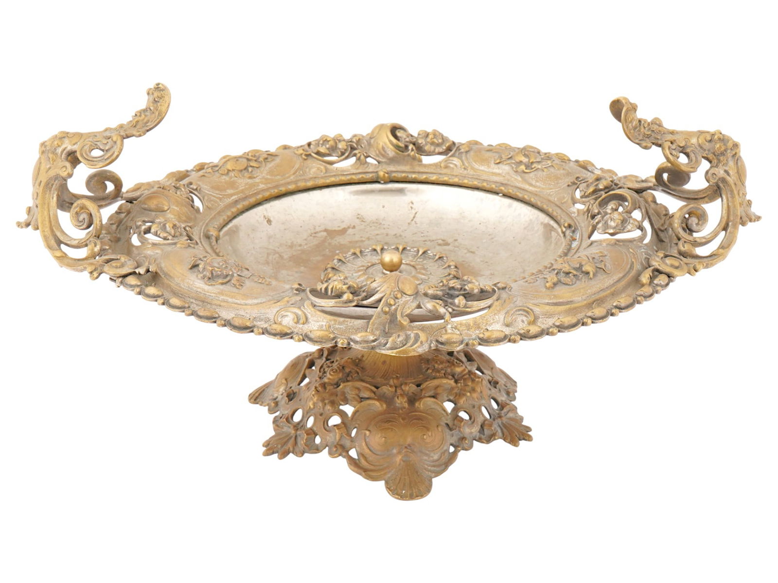 ANTIQUE HEAVY CAST BRONZE FIGURAL FRUIT BOWL W CHERUBS (1 of 10)