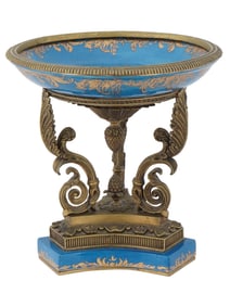 TURQUOISE ENAMEL AND GILDED BRONZE CENTERPIECE