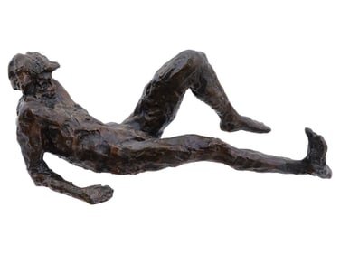 BRONZE SCULPTURE OF NAKED RECLINING MAN SIGNED