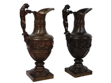 ANTIQUE DECORATIVE FRENCH CAST BRONZE EWER VASES