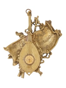 19TH C FRENCH MUSIC GILT BRONZE FIGURAL WALL CLOCK