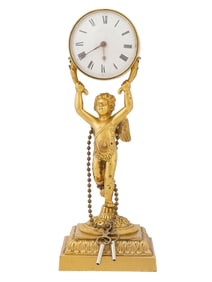 19TH CEN ENGLISH GILT BRONZE FIGURAL TABLE CLOCK