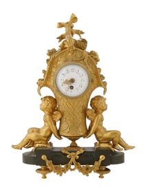 19TH C LOUIS XVI STYLE FIGURAL BRONZE MANTLE CLOCK