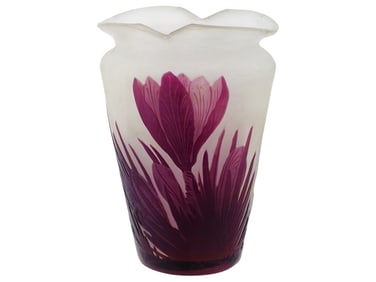 FRENCH ART NOUVEAU GALLE PURPLE CAMEO GLASS VASE