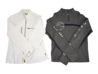 ITALIAN ARMANI WHITE JACKET AND GREY SWEATER