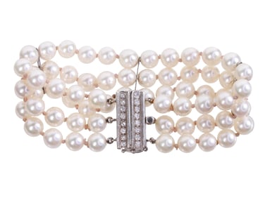 GOLD CULTURED PEARL DIAMONDS JEWELRY BRACELET