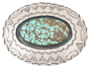 AMERICAN STERLING SILVER AND TURQUOISE BELT BUCKLE