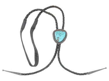 AMERICAN OLD PAWN SPIDERWEB TURQUOISE SILVER BOLO TIE