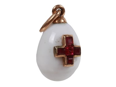 RUSSIAN 56K GOLD RUBY BOVENITE EASTER EGG PENDANT