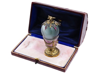 RUSSIAN SILVER ENAMEL CARVED LABRADORITE EGG STAMP SEAL