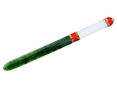 RUSSIAN GOLD ENAMEL NEPHRITE JADE LETTER OPENER KNIFE