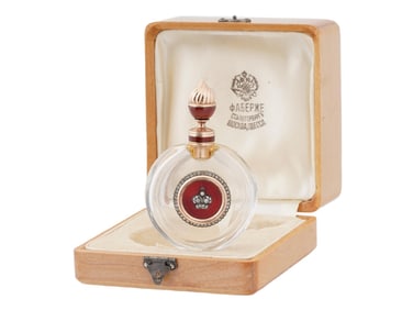 RUSSIAN GOLD DIAMONDS ENAMEL PERFUME BOTTLE W BOX