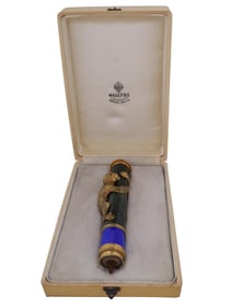 RUSSIAN GILT SILVER JADE DIAMOND CANE HANDLE