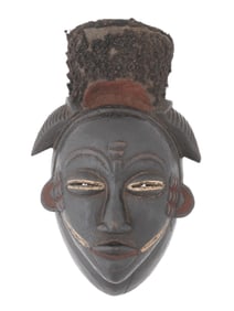 CENTRAL AFRICAN GABON PUNU WOODEN MASK W HUMAN HAIR