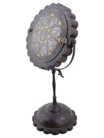 ANTIQUE PERSIAN QAJAR GOLD INLAY IRON TABLE MIRROR