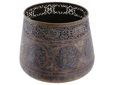 ANTIQUE SYRIAN MAMLUK REVIVAL SILVER INLAY VASE