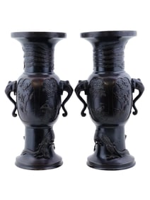 PAIR OF ANTIQUE MEIJI PERIOD JAPANESE BRONZE VASES