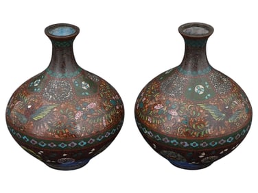 ANTIQUE JAPANESE MEIJI ERA CLOISONNE ENAMEL BUD VASES