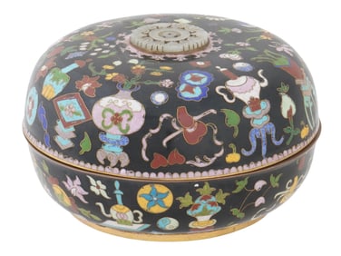 ANTIQUE CHINESE CIRCULAR CLOISONNE ENAMEL LIDDED BOX