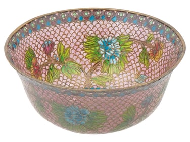 ANTIQUE CHINESE PLIQUE A JOUR ENAMEL BOWL FLORAL DECOR