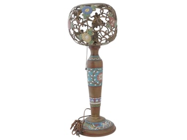 ANTIQUE CHINESE QING CLOISONNE ENAMEL BRONZE LAMP