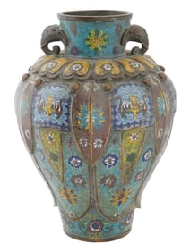 ANTIQUE CHINESE ENAMEL BRASS VASE W QIANLONG MARK