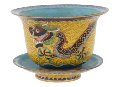 CHINESE CLOISONNE ENAMEL TEA SET OF CUP AND SAUCER