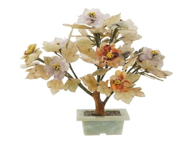 CHINESE HAND CARVED JADE BONSAI TREE DECORATION